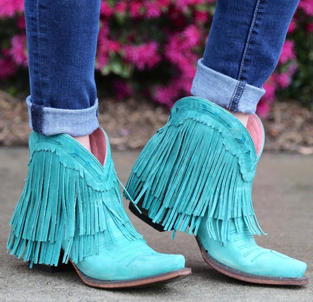 Junk Gypsy By Lane Spitfire Fashion Booties Turquoise Fringe Leather Size 5 NIB
